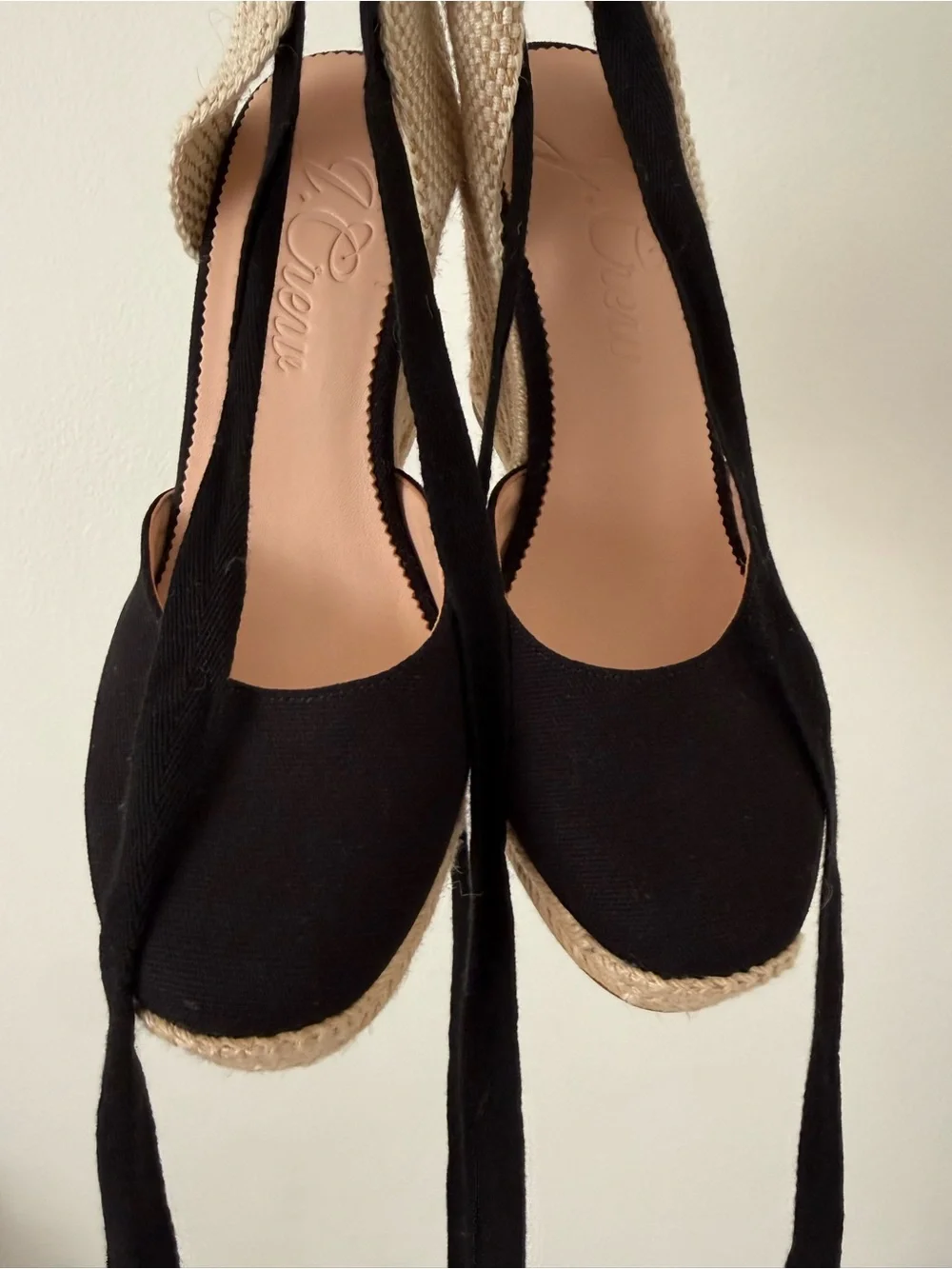 J.Crew Black Canvas Lace Up Espadrille Wedge Sandals Ankle Tie Size 8.5